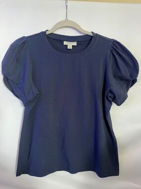 ON-34TH | Navy Puff Sleeve Knit Top | XS